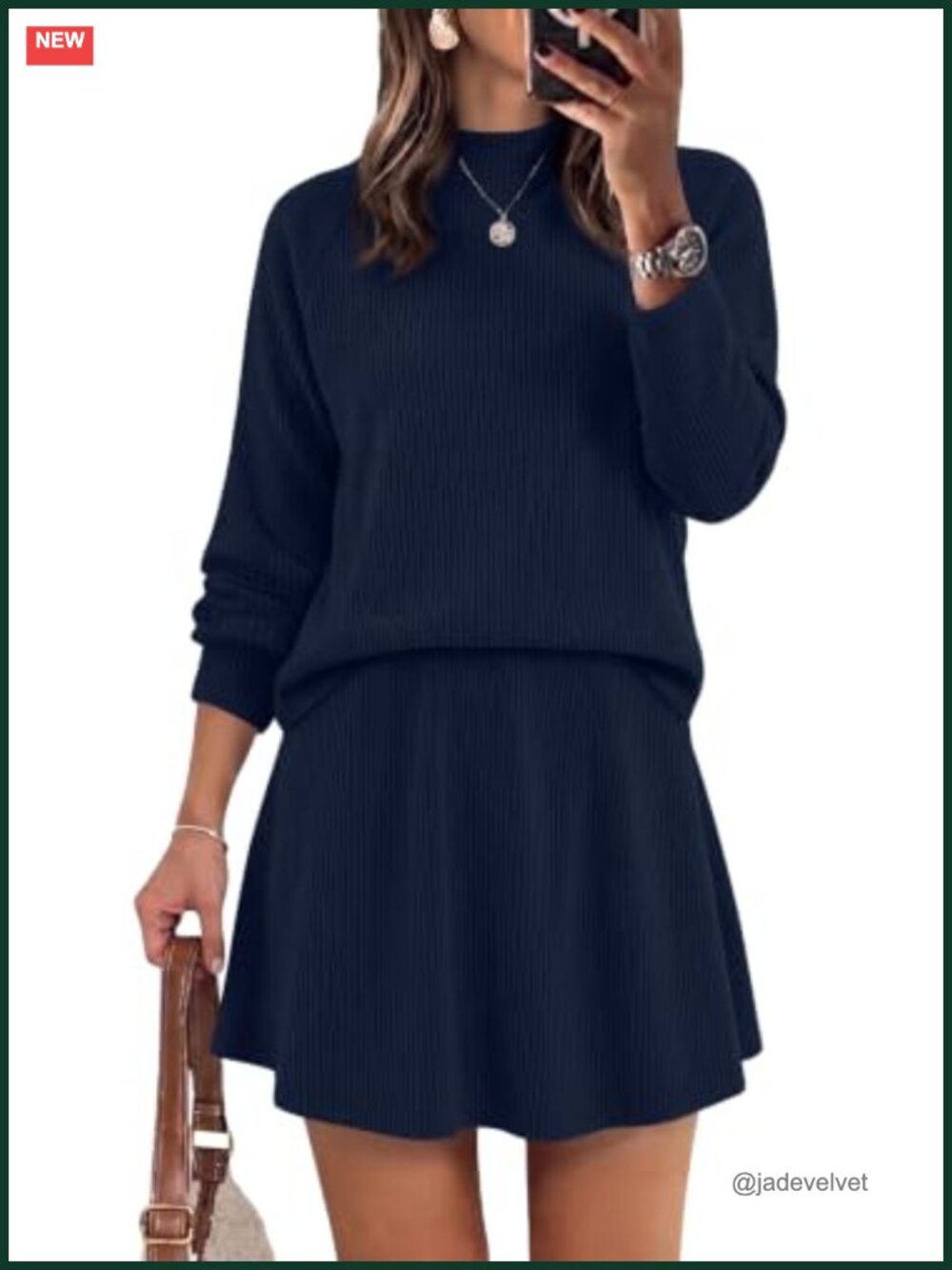 2 Piece Skirt Set Mock Neck Sweater High Waisted A-Line Skirt